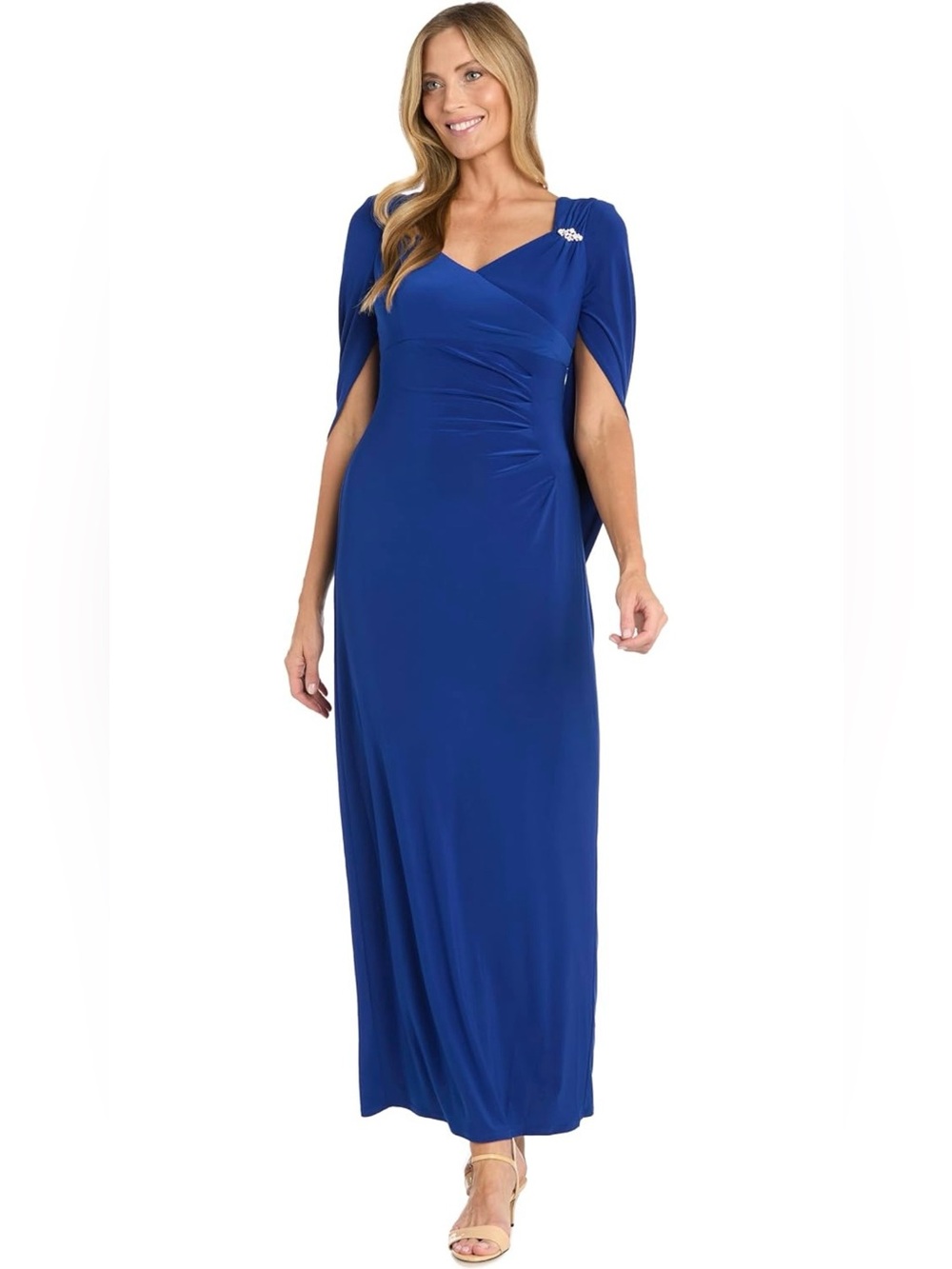 Sapphire Blue Cape-Sleeve Maxi Dress